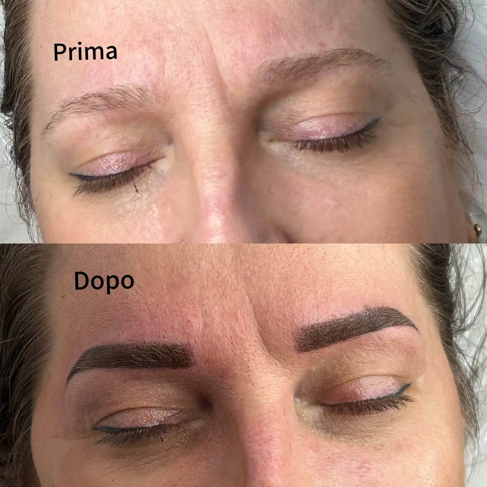 Sopracciglia prima e dopo il trucco semipermanente