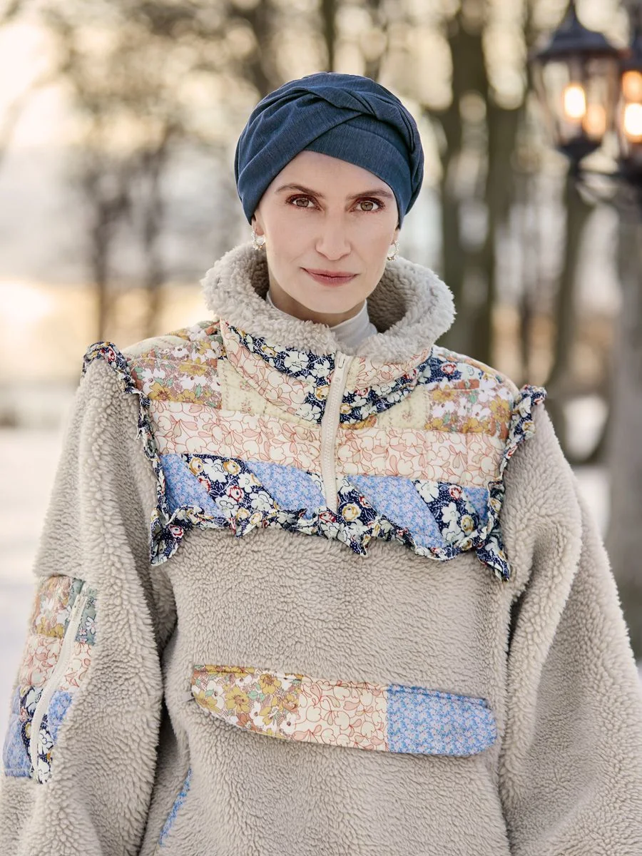 Turbante blu in tessuto denim